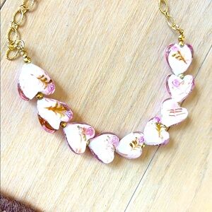 Gold and Pink venetian Glass Heart Necklace